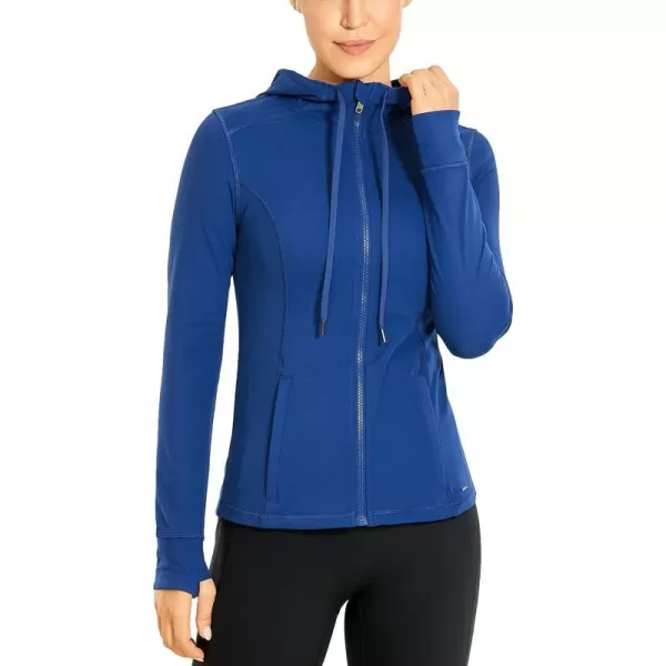 CRZ YOGA Womens Brushed Full Zip Hoodie Jacket Sportswear Hooded Workout Track Running Jacket with Zip PocketsPropylene Blue