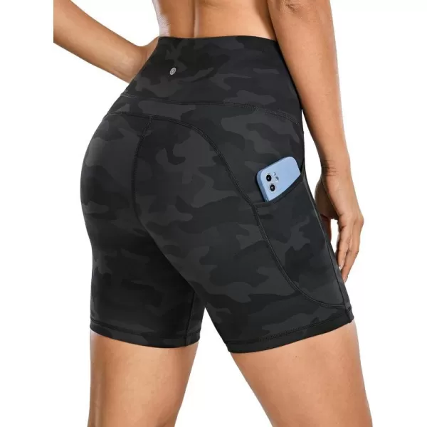 CRZ YOGA Womens Brushed Naked Feeling Biker Shorts 6  8  High Waist Matte Workout Gym Spandex Shorts Side PocketsDark Grey Camouflage