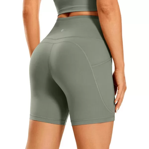 CRZ YOGA Womens Brushed Naked Feeling Biker Shorts 6  8  High Waist Matte Workout Gym Spandex Shorts Side PocketsGrey Sage