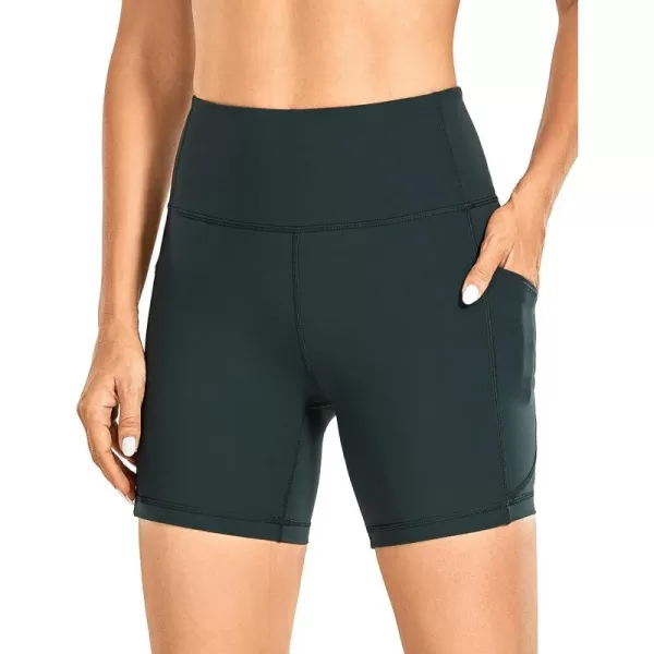 CRZ YOGA Womens Brushed Naked Feeling Biker Shorts 6  8  High Waist Matte Workout Gym Spandex Shorts Side PocketsMelanite