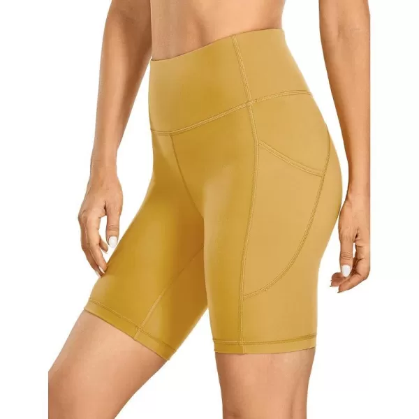 CRZ YOGA Womens Brushed Naked Feeling Biker Shorts 6  8  High Waist Matte Workout Gym Spandex Shorts Side PocketsMellow Yellow