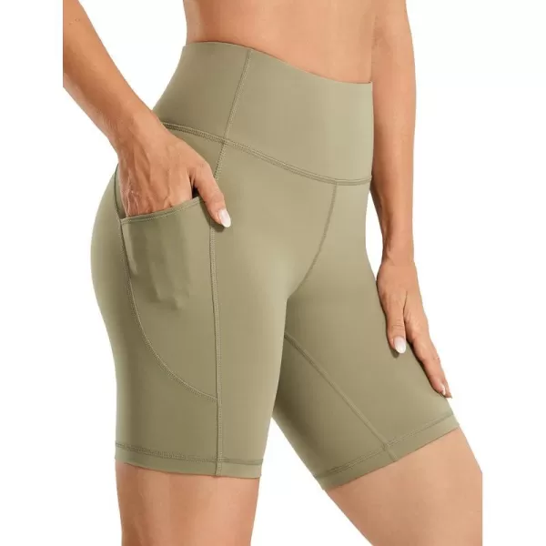 CRZ YOGA Womens Brushed Naked Feeling Biker Shorts 6  8  High Waist Matte Workout Gym Spandex Shorts Side PocketsMountain Olive