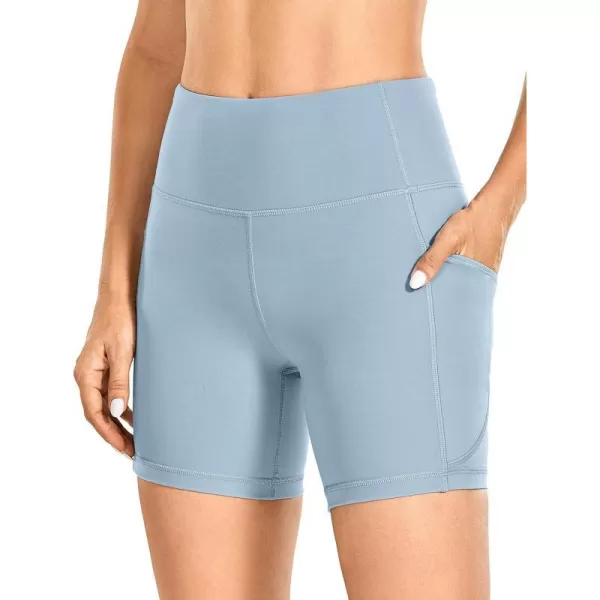 CRZ YOGA Womens Brushed Naked Feeling Biker Shorts 6  8  High Waist Matte Workout Gym Spandex Shorts Side PocketsThe Breeze Blue