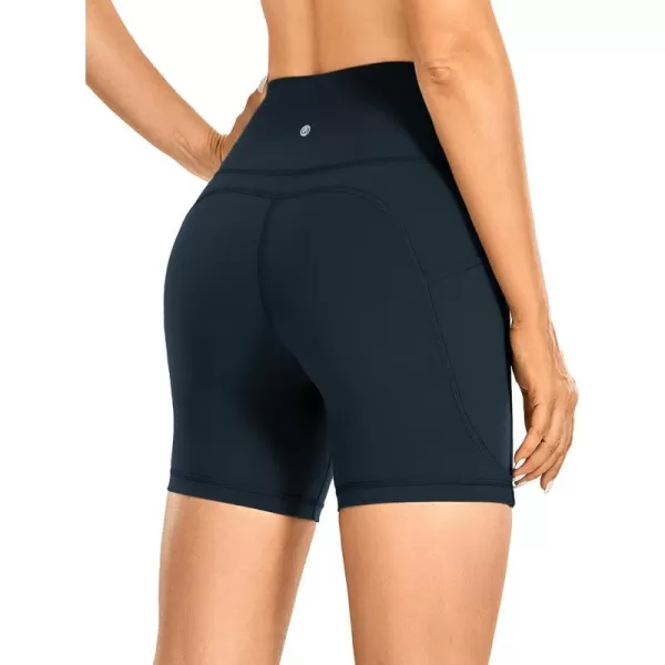 CRZ YOGA Womens Brushed Naked Feeling Biker Shorts 6  8  High Waist Matte Workout Gym Spandex Shorts Side PocketsTrue Navy