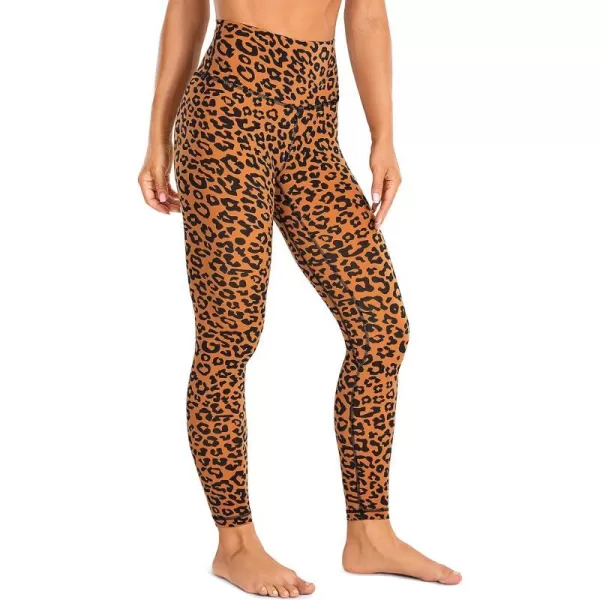 CRZ YOGA Womens Brushed Naked Feeling Workout Leggings 25  28 High Waisted Gym Compression Tummy Control Yoga PantsOrange Yellow Leopard Print