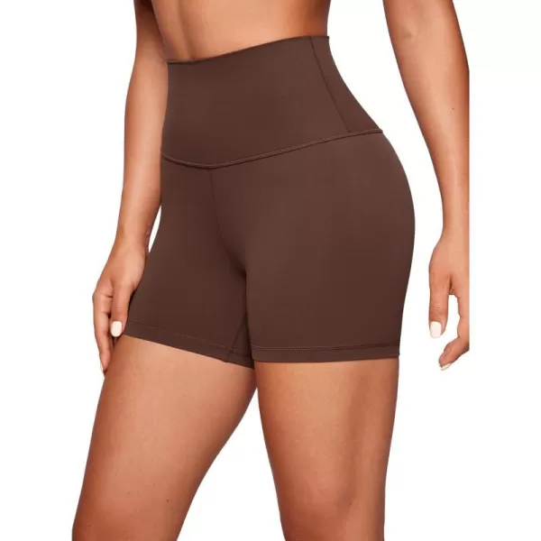 CRZ YOGA Womens ButterLuxe Biker Shorts 4 Inches  High Waisted Workout Running Volleyball Spandex Yoga ShortsCoffee Brown