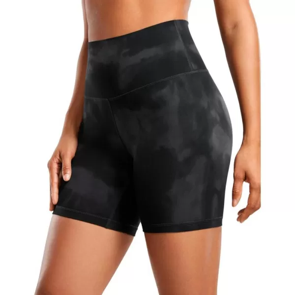 CRZ YOGA Womens ButterLuxe Biker Shorts 6 Inches  High Waisted Workout Running Volleyball Spandex Yoga ShortsBlack Tie Dye Flowers