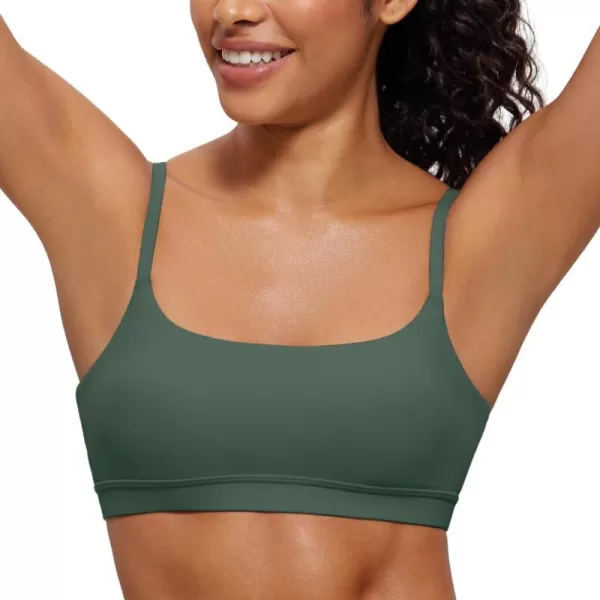 CRZ YOGA Womens Butterluxe Adjustable Spaghetti Strap Sports Bra  Scoop Neck Wireless Padded Bra Yoga Workout Crop TopDark Forest Green