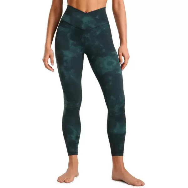 CRZ YOGA Womens Butterluxe Cross Waist Workout Leggings 25  28  V Crossover High Waisted Gym Athletic Yoga LeggingsGreen Tiedye Flowers