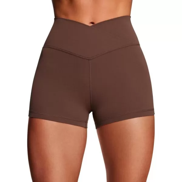 CRZ YOGA Womens Butterluxe Crossover Biker Shorts 3  5  Criss Cross High Waisted Workout Yoga Shorts Buttery SoftCoffee Brown