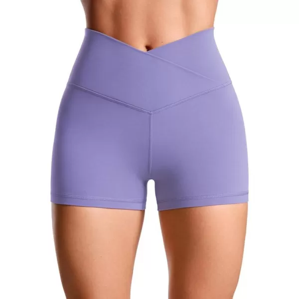 CRZ YOGA Womens Butterluxe Crossover Biker Shorts 3  5  Criss Cross High Waisted Workout Yoga Shorts Buttery SoftDark Lavender Purple