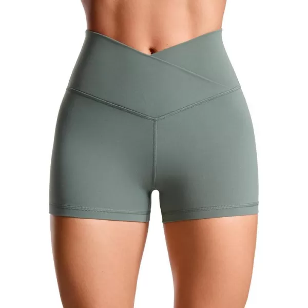 CRZ YOGA Womens Butterluxe Crossover Biker Shorts 3  5  Criss Cross High Waisted Workout Yoga Shorts Buttery SoftGrey Sage