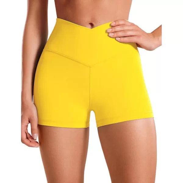 CRZ YOGA Womens Butterluxe Crossover Biker Shorts 3  5  Criss Cross High Waisted Workout Yoga Shorts Buttery SoftHigh Visibility Yellow