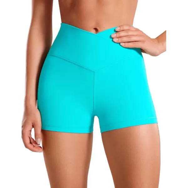 CRZ YOGA Womens Butterluxe Crossover Biker Shorts 3  5  Criss Cross High Waisted Workout Yoga Shorts Buttery SoftNeon Spectral Blue