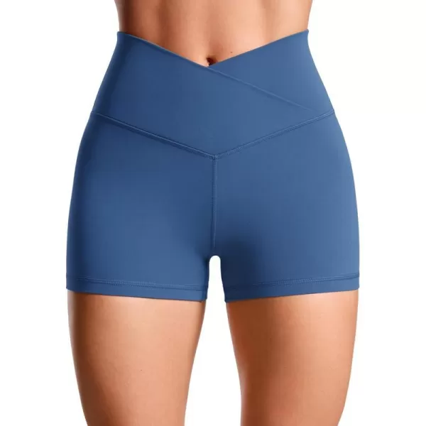 CRZ YOGA Womens Butterluxe Crossover Biker Shorts 3  5  Criss Cross High Waisted Workout Yoga Shorts Buttery SoftPitch Blue