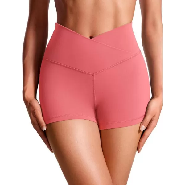 CRZ YOGA Womens Butterluxe Crossover Biker Shorts 3  5  Criss Cross High Waisted Workout Yoga Shorts Buttery SoftRaspberry Sorbet