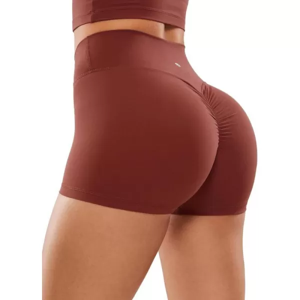 CRZ YOGA Womens Butterluxe Crossover Scrunch Butt Biker Shorts 3  5  High Waist No Front Seam Workout Yoga Booty ShortsJujube Brown