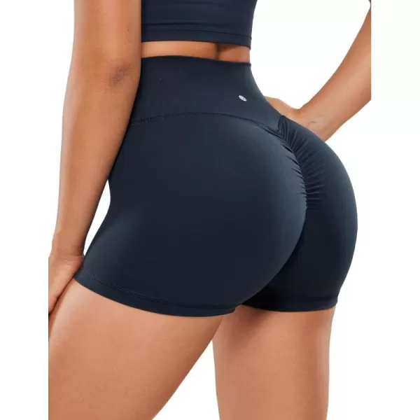 CRZ YOGA Womens Butterluxe Crossover Scrunch Butt Biker Shorts 3  5  High Waist No Front Seam Workout Yoga Booty ShortsTwilight Blue