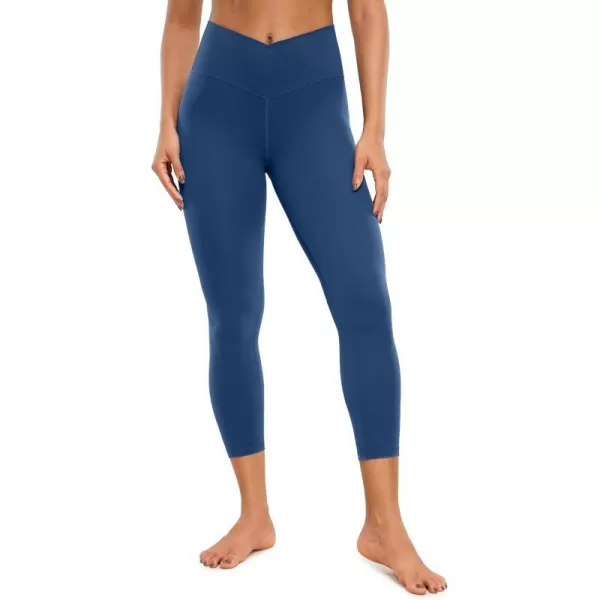 CRZ YOGA Womens Butterluxe Crossover Workout Capri Leggings 23 Inches  High Waist V Cross Crop Gym Yoga PantsFrench Navy