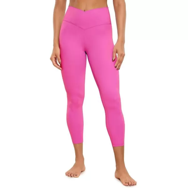 CRZ YOGA Womens Butterluxe Crossover Workout Capri Leggings 23 Inches  High Waist V Cross Crop Gym Yoga PantsNeon Light Purple