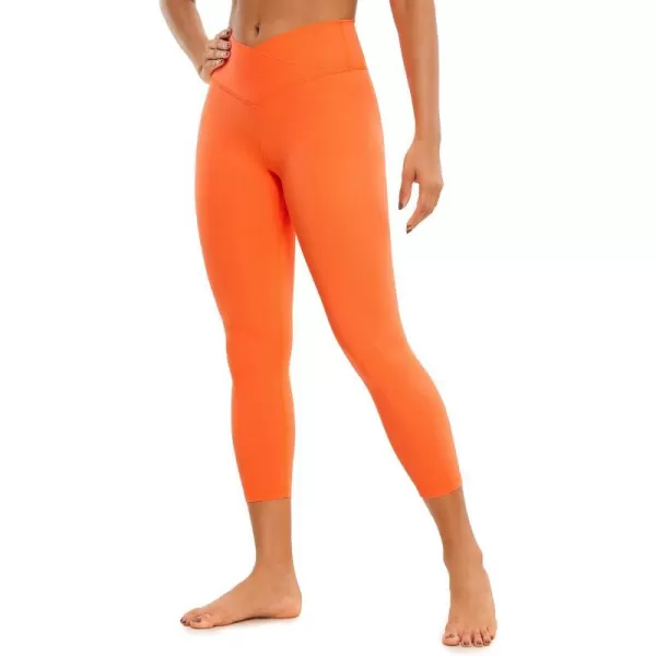 CRZ YOGA Womens Butterluxe Crossover Workout Capri Leggings 23 Inches  High Waist V Cross Crop Gym Yoga PantsNeon Orange