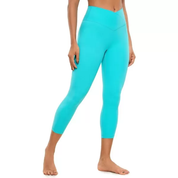 CRZ YOGA Womens Butterluxe Crossover Workout Capri Leggings 23 Inches  High Waist V Cross Crop Gym Yoga PantsNeon Spectral Blue