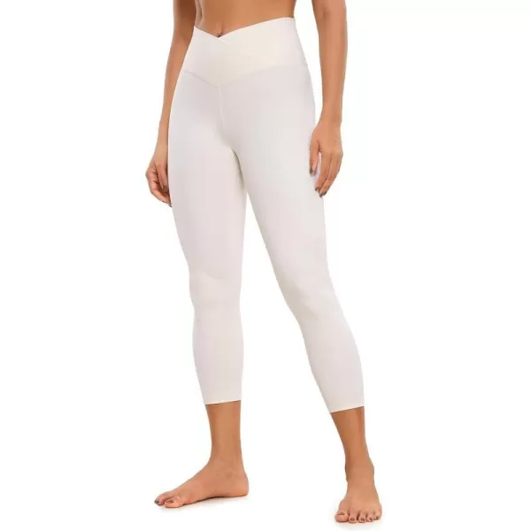 CRZ YOGA Womens Butterluxe Crossover Workout Capri Leggings 23 Inches  High Waist V Cross Crop Gym Yoga PantsWhite Apricot