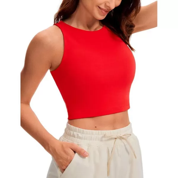 CRZ YOGA Womens Butterluxe Double Lined Cropped Tank Tops High Neck Racerback Tanks Sleeveless Casual Workout Crop TopDark Red