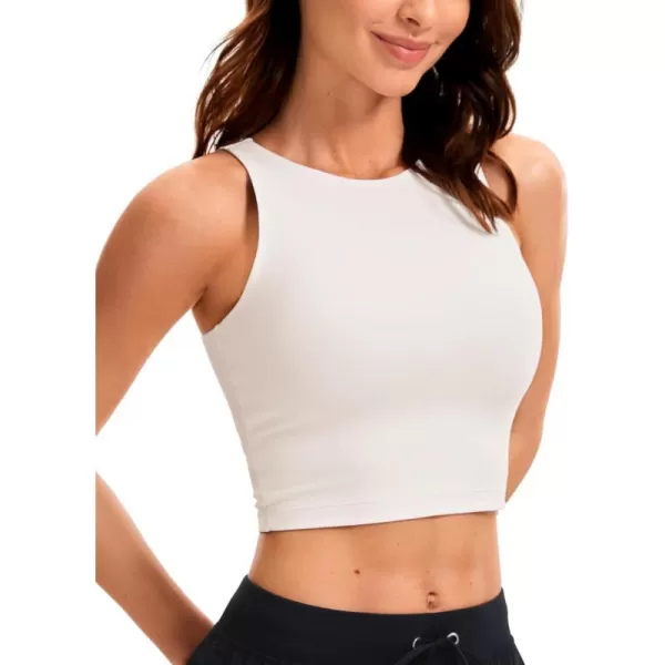 CRZ YOGA Womens Butterluxe Double Lined Cropped Tank Tops High Neck Racerback Tanks Sleeveless Casual Workout Crop TopMilky White