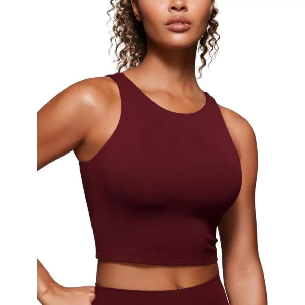 CRZ YOGA Womens Butterluxe Double Lined Cropped Tank Tops High Neck Racerback Tanks Sleeveless Casual Workout Crop TopRed Merlot