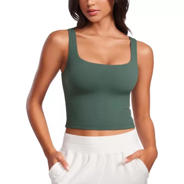 CRZ YOGA Womens Butterluxe Double Lined Square Neck Tank Tops Sleeveless Workout Yoga Tight Shirts Fitted Casual Crop TanksDark Forest Green