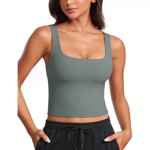 CRZ YOGA Womens Butterluxe Double Lined Square Neck Tank Tops Sleeveless Workout Yoga Tight Shirts Fitted Casual Crop TanksGrey Sage