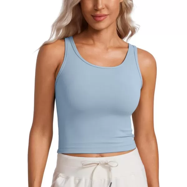 CRZ YOGA Womens Butterluxe Double Lined Tank Tops Scoop Neck Racerback Workout Tanks Sleeveless Casual Cropped TopCambric Blue