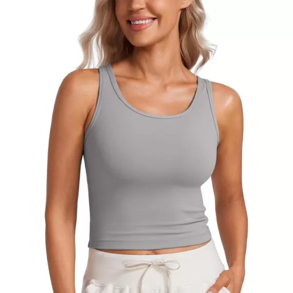 CRZ YOGA Womens Butterluxe Double Lined Tank Tops Scoop Neck Racerback Workout Tanks Sleeveless Casual Cropped TopGull Gray