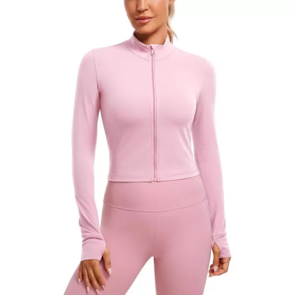 CRZ YOGA Womens Butterluxe Full Zip Cropped Workout Jackets Slim Fit Athletic Yoga Jacket with Thumb HolesPink Peony