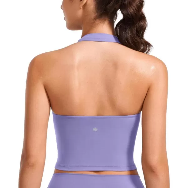 CRZ YOGA Womens Butterluxe Halter Longline Sports Bra  Padded Workout Yoga Crop Tank Tops with Built in Shelf BraDark Lavender Purple