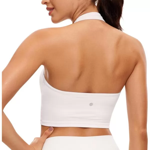 CRZ YOGA Womens Butterluxe Halter Longline Sports Bra  Padded Workout Yoga Crop Tank Tops with Built in Shelf BraWhite Apricot