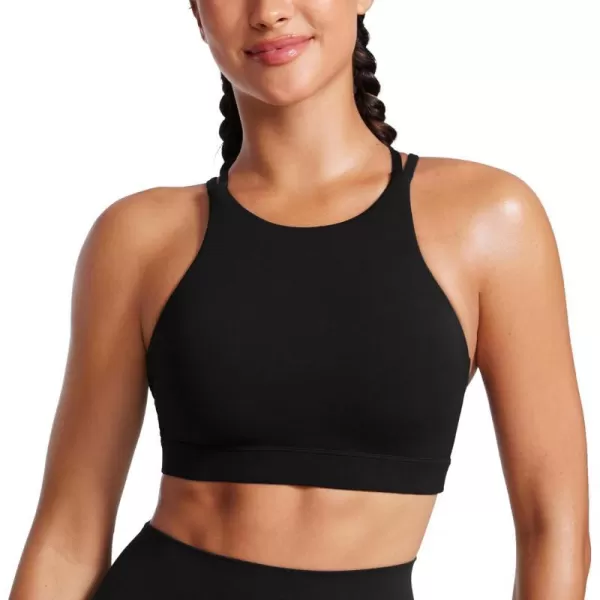 CRZ YOGA Womens Butterluxe High Neck Longline Sports Bras  Criss Cross Wireless Yoga Bra Padded Workout Crop TopBlack