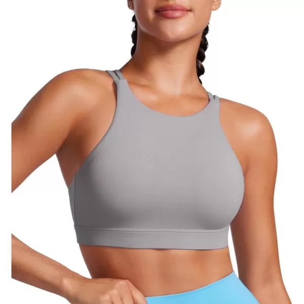 CRZ YOGA Womens Butterluxe High Neck Longline Sports Bras  Criss Cross Wireless Yoga Bra Padded Workout Crop TopGull Gray