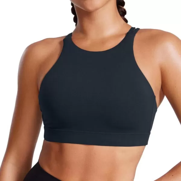 CRZ YOGA Womens Butterluxe High Neck Longline Sports Bras  Criss Cross Wireless Yoga Bra Padded Workout Crop TopTrue Navy