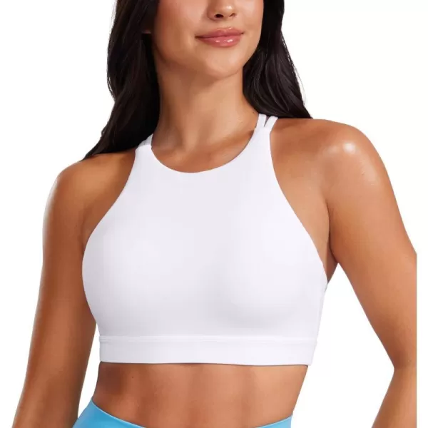 CRZ YOGA Womens Butterluxe High Neck Longline Sports Bras  Criss Cross Wireless Yoga Bra Padded Workout Crop TopWhite