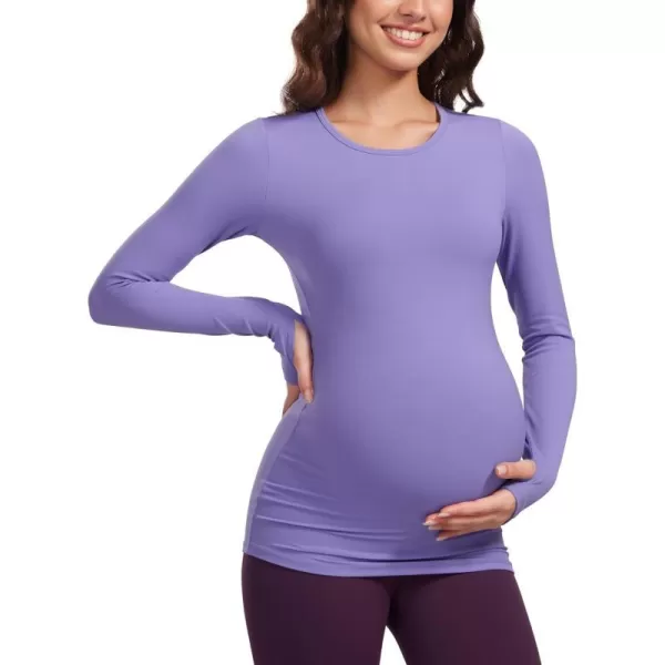 CRZ YOGA Womens Butterluxe Long Sleeve Maternity Tops Crewneck Pregnancy Basic Shirts Soft Athletic Yoga Casual Tee ShirtDark Lavender Purple