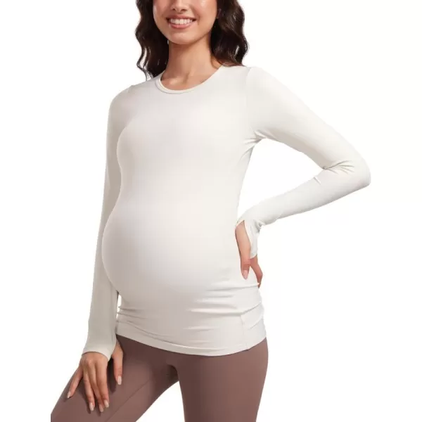 CRZ YOGA Womens Butterluxe Long Sleeve Maternity Tops Crewneck Pregnancy Basic Shirts Soft Athletic Yoga Casual Tee ShirtMilky White