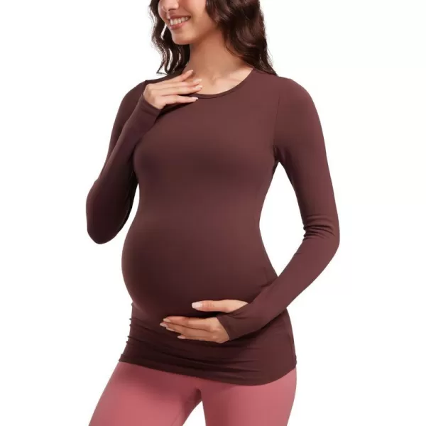 CRZ YOGA Womens Butterluxe Long Sleeve Maternity Tops Crewneck Pregnancy Basic Shirts Soft Athletic Yoga Casual Tee ShirtTaupe