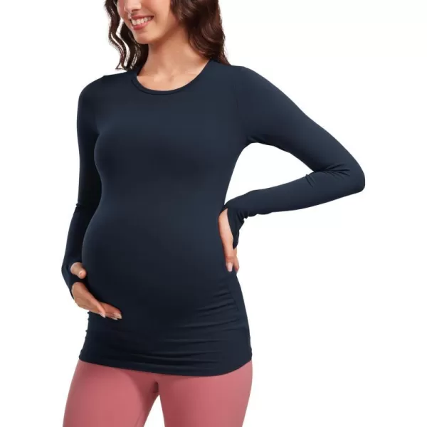 CRZ YOGA Womens Butterluxe Long Sleeve Maternity Tops Crewneck Pregnancy Basic Shirts Soft Athletic Yoga Casual Tee ShirtTrue Navy