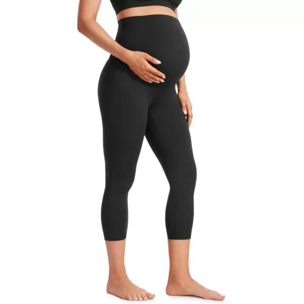 CRZ YOGA Womens Butterluxe Maternity Capris Leggings 21  Crop Pants Over The Belly Workout Active Yoga Pregnancy SoftBlack