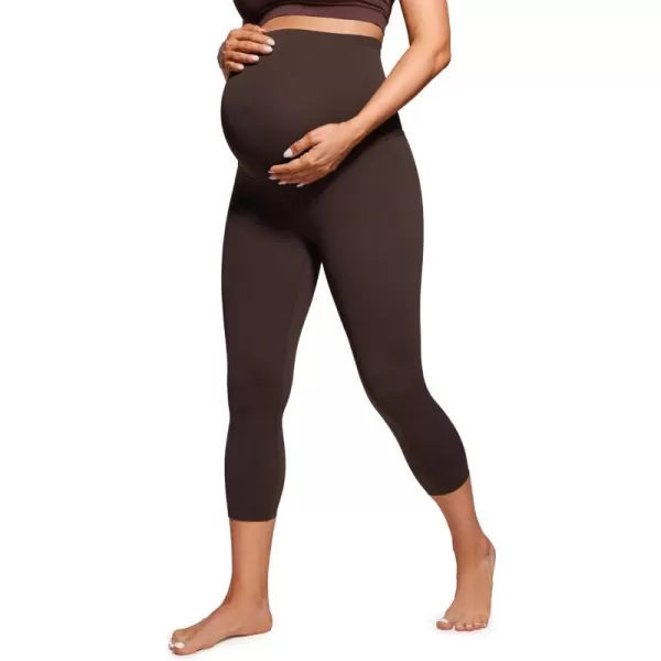 CRZ YOGA Womens Butterluxe Maternity Capris Leggings 21  Crop Pants Over The Belly Workout Active Yoga Pregnancy SoftHot Fudge Brown