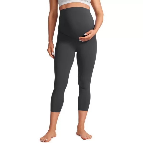 CRZ YOGA Womens Butterluxe Maternity Capris Leggings 21  Crop Pants Over The Belly Workout Active Yoga Pregnancy SoftMysterious Grey