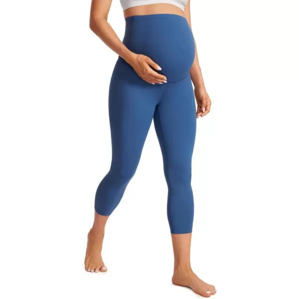 CRZ YOGA Womens Butterluxe Maternity Capris Leggings 21  Crop Pants Over The Belly Workout Active Yoga Pregnancy SoftPitch Blue