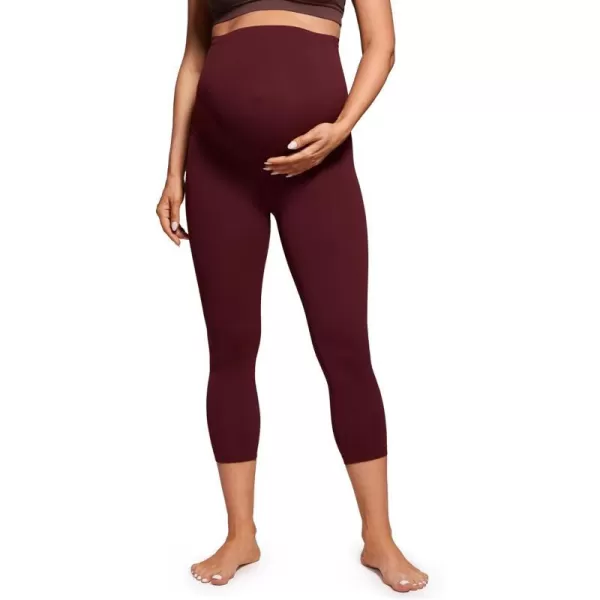 CRZ YOGA Womens Butterluxe Maternity Capris Leggings 21  Crop Pants Over The Belly Workout Active Yoga Pregnancy SoftRed Merlot